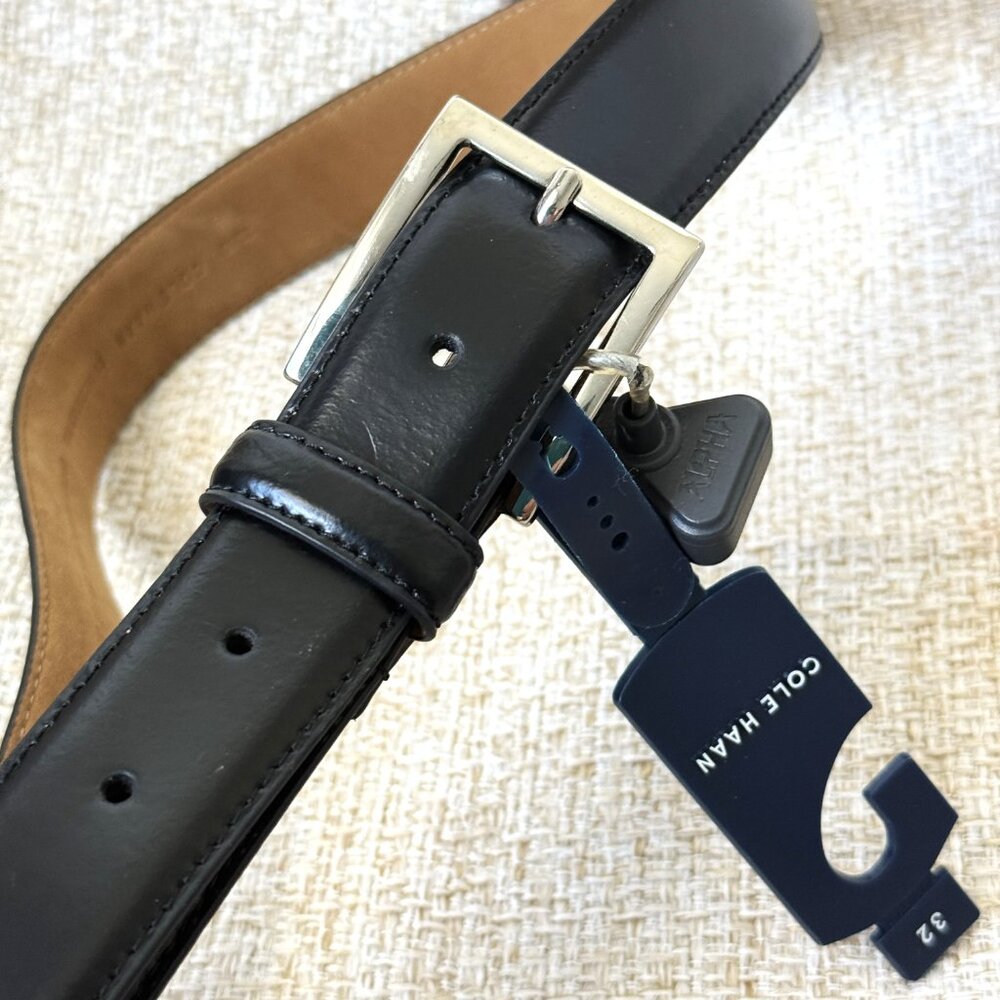Cole Haan Belt Men's Black Leather Metal Buckle Size M 32" - Picture 3 of 8